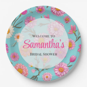 Cottage core floral white daisies pink flowers paper plate