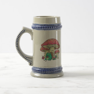 Cottage Core Frog Knitting under Mushroom,  Frog  Beer Stein