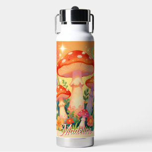 Cottage Core Mushrooms and Flowers Personalized Water Bottle