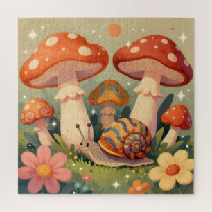 Cottage Core Snail and Musrhooms Jigsaw Puzzle
