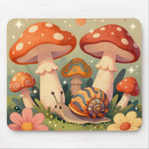 Cottage Core Snail and Musrhooms Mouse Mat