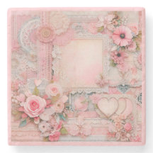 Cottage Core Style Floral & Lace Stone Coaster