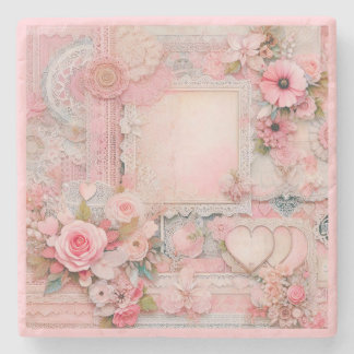 Cottage Core Style Floral & Lace Stone Coaster