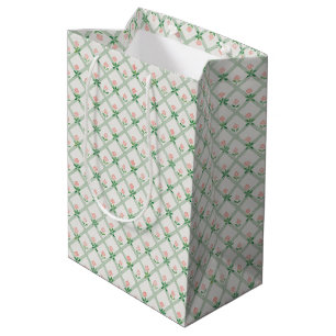 cottage core sweet flowers pink green watercolor medium gift bag