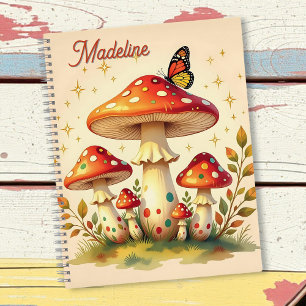 Cottage Core Vintage Mushrooms and Butterfly Notebook