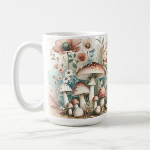 Cottage Core   Vintage Mushrooms and Flowers  Coffee Mug