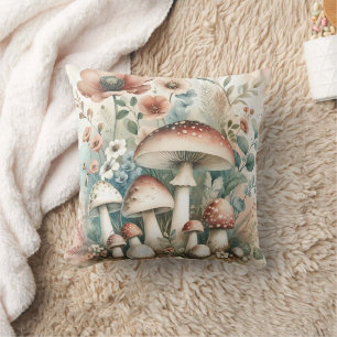 Cottage Core   Vintage Mushrooms and Flowers  Cushion
