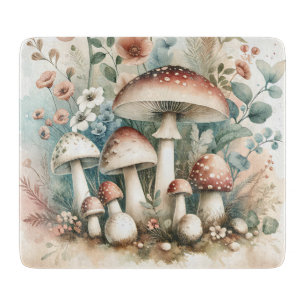 Cottage Core   Vintage Mushrooms and Flowers  Cutting Board