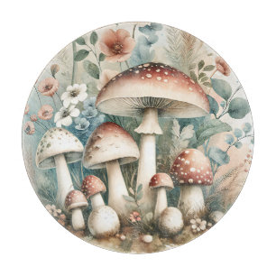 Cottage Core   Vintage Mushrooms and Flowers  Cutting Board