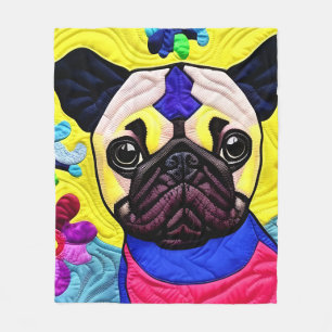 Cottage Country Quilt - Pug Puppy Fleece Blanket