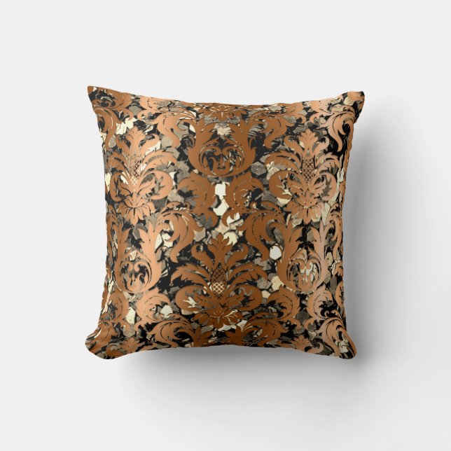 Cottage Damask Royal Sepia Gold Black Honey Cushion (Front)