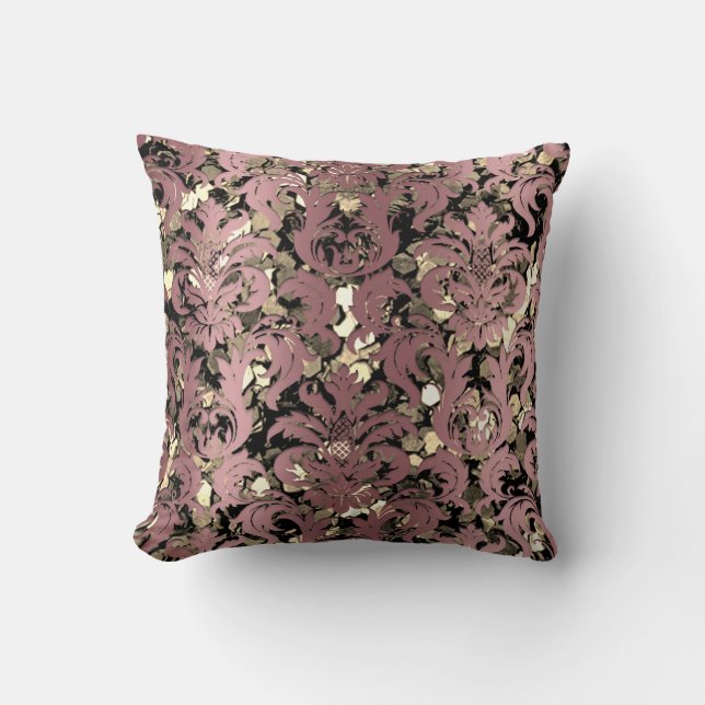 Cottage Damask Royal Sepia Gold Black Mauve Cushion (Front)