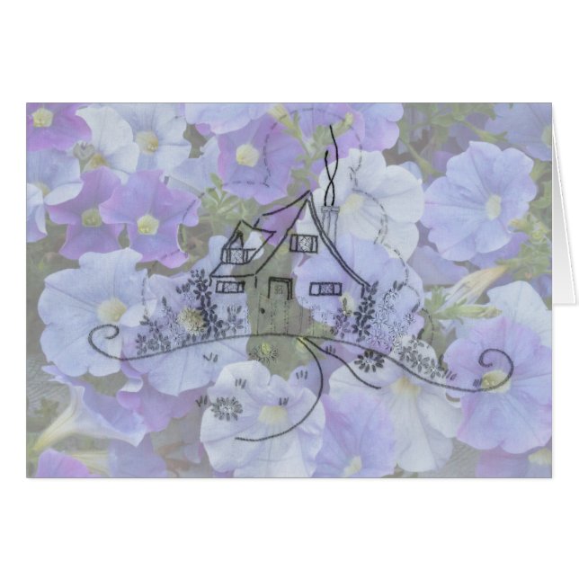 Cottage Embroidery & Petunias Card (Front Horizontal)