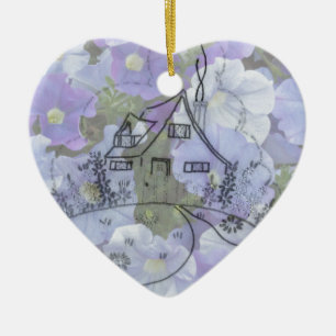 Cottage Embroidery & Petunias Ceramic Tree Decoration