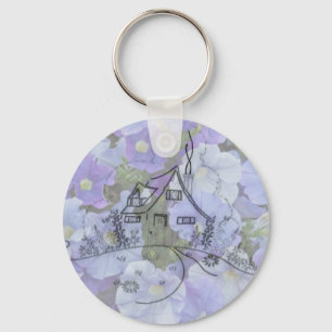 Cottage Embroidery & Petunias Key Ring