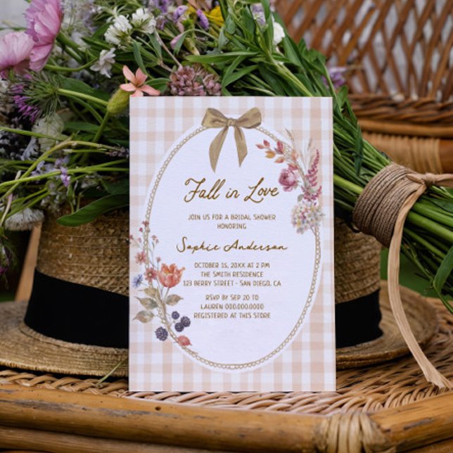 Cottage Fall in Love  Gingham Bridal Shower Invitation (Creator Uploaded)