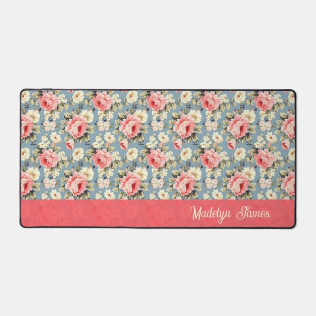 Cottage Florals Personalized School & Office Desk Mat (Front)