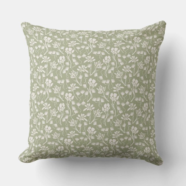 Cottage Flowers Sage Green Cushion (Front)