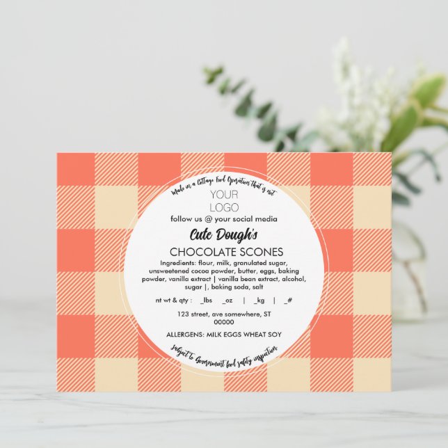 Cottage Food Label Template and Thank You   (Standing Front)