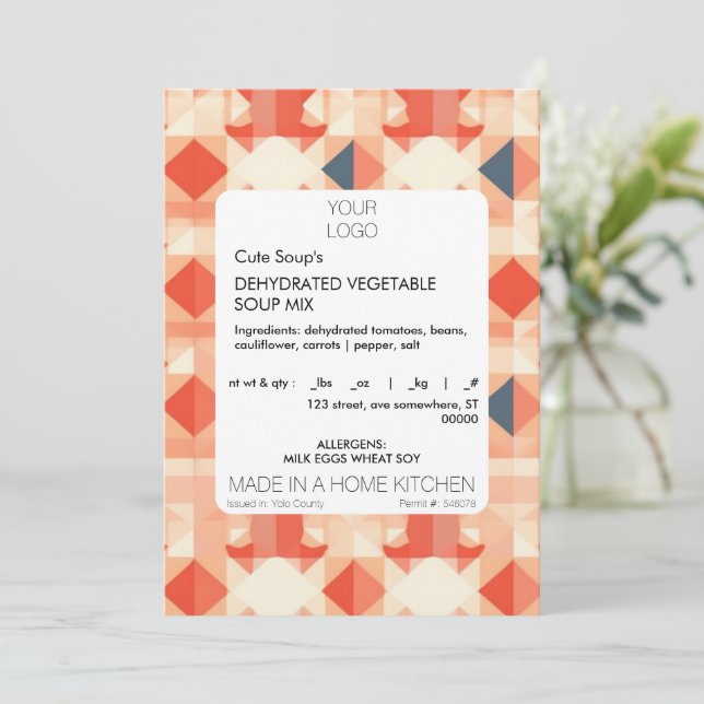 Cottage Food Label Template Sticker (Standing Front)