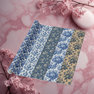 Cottage French Toile Heirloom Botanicals Collage  Wrapping Paper