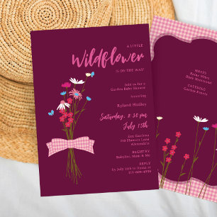 Cottage Garden Baby Shower Pink Gingham Bow Invitation