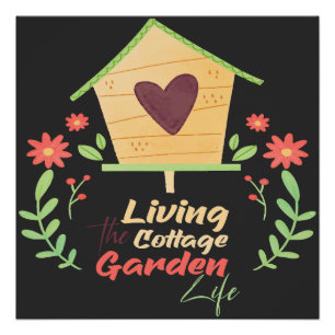 Cottage Garden Birdhouse Cute Watercolor Art Poster