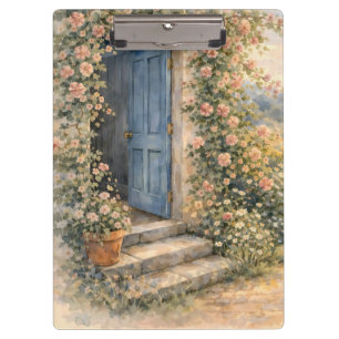 Cottage Garden Blue Door Floral Path Scene Clipboard