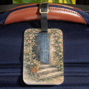 Cottage Garden Blue Door Floral Path Scene Luggage Tag