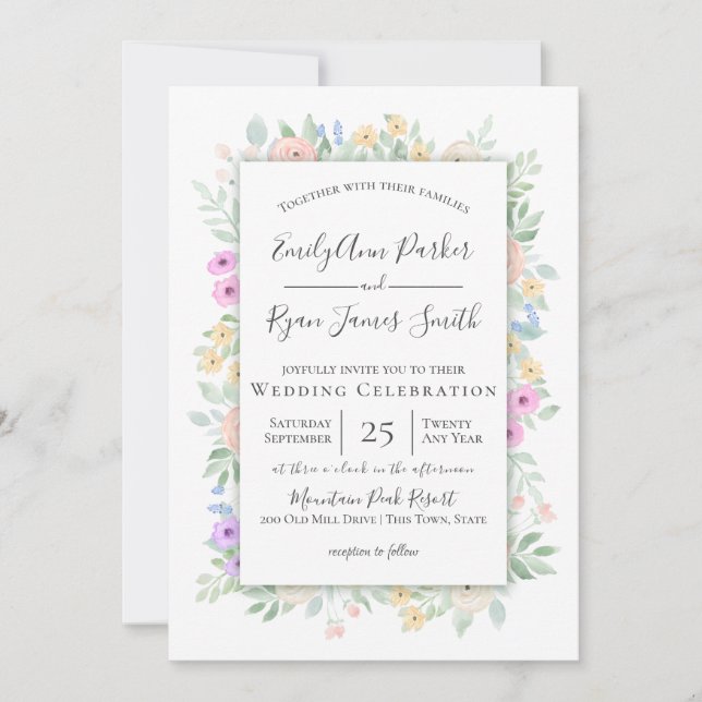Cottage Garden Colourful Floral Frame Wedding Invitation (Front)