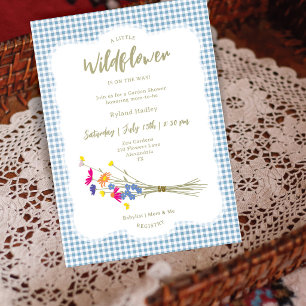 Cottage Garden   Dusty Blue Gingham Baby Shower Invitation