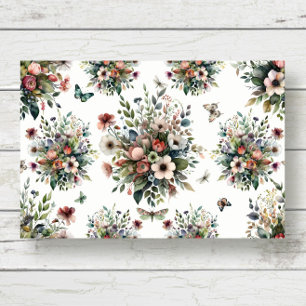 Cottage Garden Floral Bouquet Butterfly Dragonfly Tissue Paper