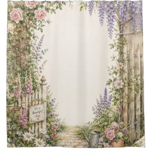 Cottage Garden Floral Watercolor Shower Curtain
