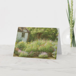 Cottage Garden Flower Scene Art Note Card