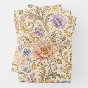 Cottage Garden Flowers Art Nouveau Meadow Wrapping Paper Sheet