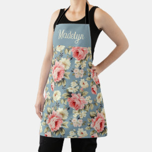 Cottage Garden Flowers Pattern Monogram Name Apron