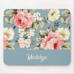 Cottage Garden Flowers Pattern Personalized Script Mouse Mat