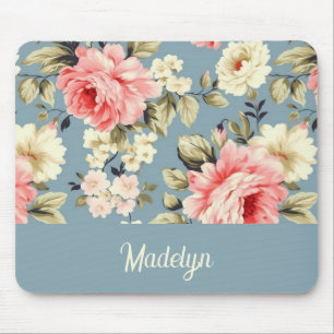 Cottage Garden Flowers Pattern Personalized Script Mouse Mat