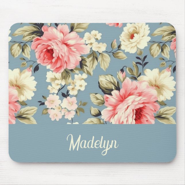 Cottage Garden Flowers Pattern Personalized Script Mouse Mat (Front)