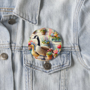 Cottage Garden Geese Spring Illustration 7.5 Cm Round Badge