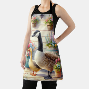 Cottage Garden Geese Spring Illustration Apron