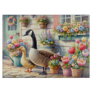 Cottage Garden Geese Spring Illustration Cutting Board
