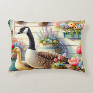 Cottage Garden Geese Spring Illustration Decorative Cushion
