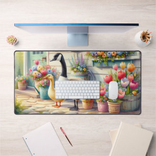 Cottage Garden Geese Spring Illustration Desk Mat