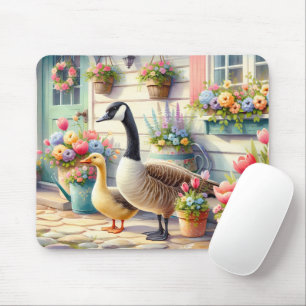 Cottage Garden Geese Spring Illustration Mouse Mat
