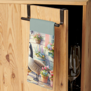 Cottage Garden Geese Spring Illustration Tea Towel