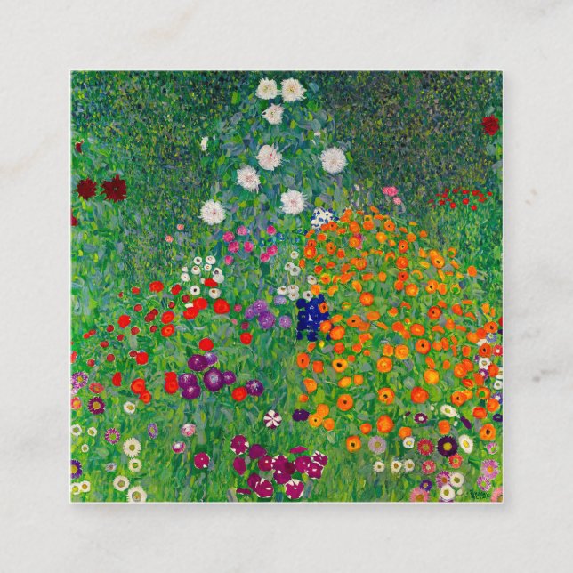 Cottage Garden Gustav Klimt Square Business Card (Front)