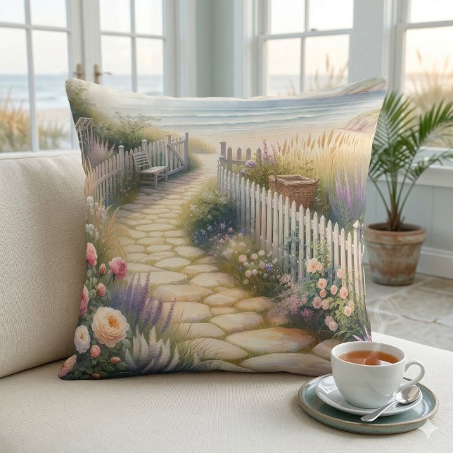 Cottage Garden Path to the Sea Cushion (Cottage Garden Path to the Sea Throw Pillow In Family Room)