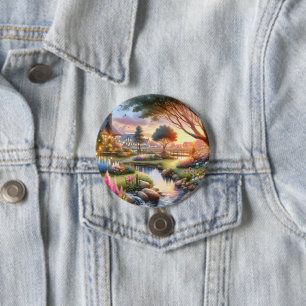 Cottage Garden Stream at Sunset 7.5 Cm Round Badge