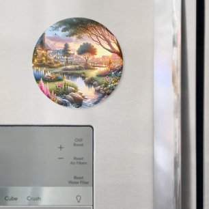 Cottage Garden Stream at Sunset Magnet